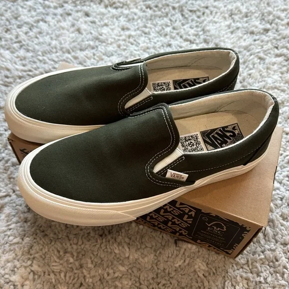 Vans Men's Olive Slip-On Loafers - Picture 2 of 4